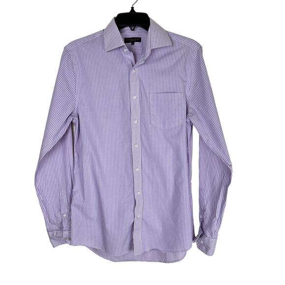 Alexandre of London Mens Size 15 Lilac Striped Long Sleeve Button Up Shirt - Picture 1 of 10